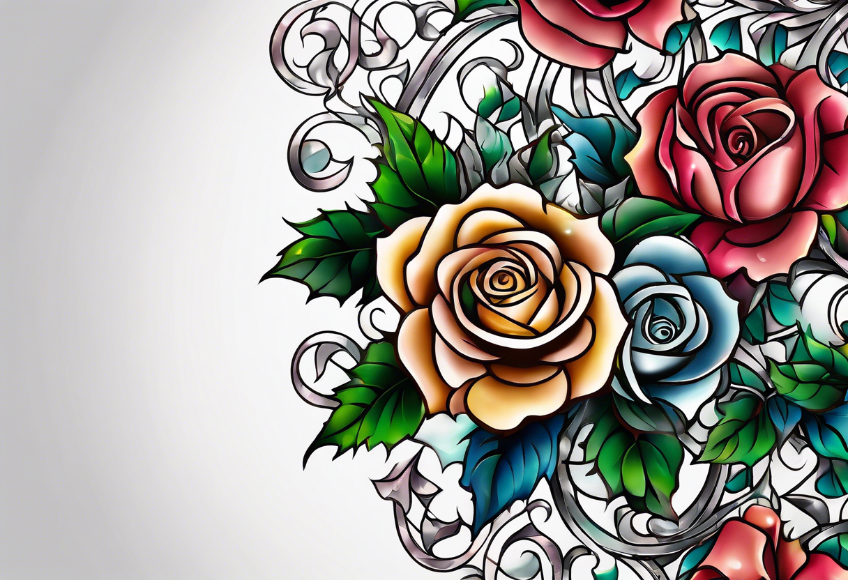 Metallic vines and rose tessellation tattoo idea