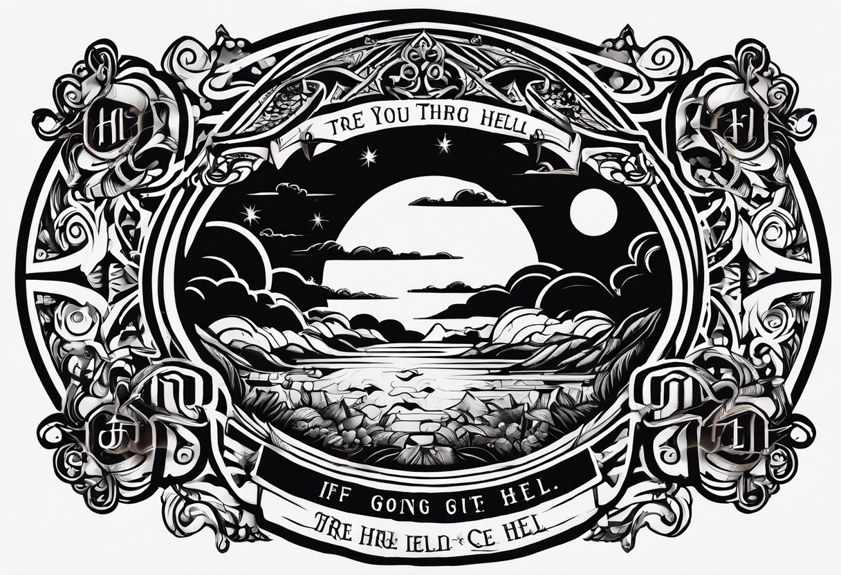 “If you’re going thru hell keep going” text  in a circle tattoo idea