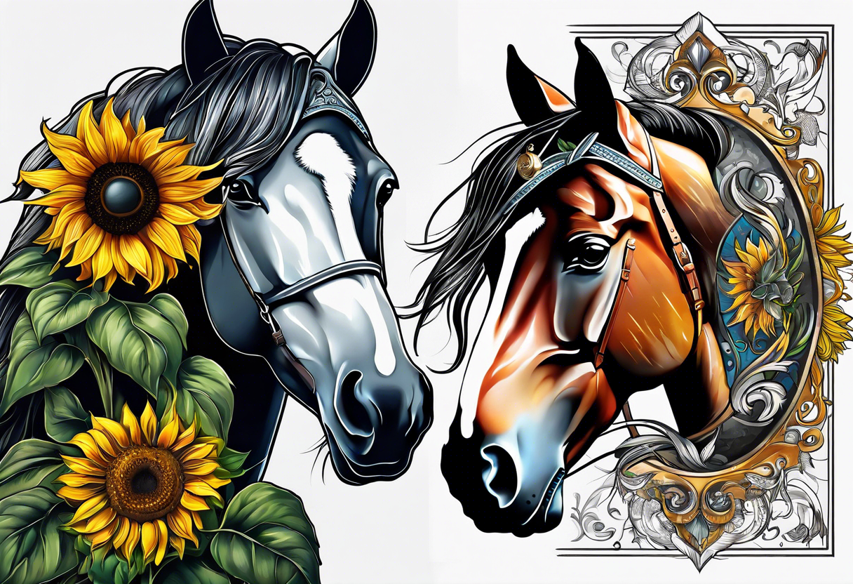 Horse, compass, sunflower tattoo idea