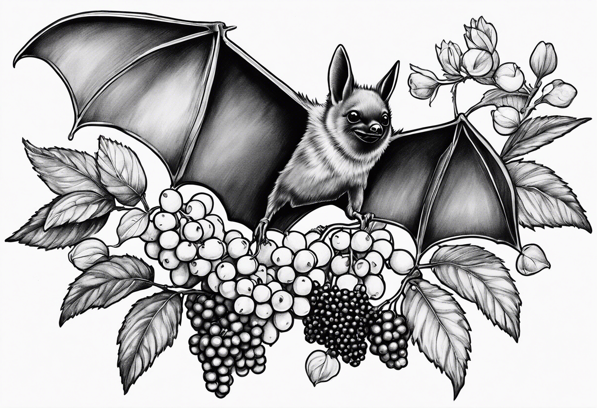 A small sketch of a bat eating berries tattoo idea