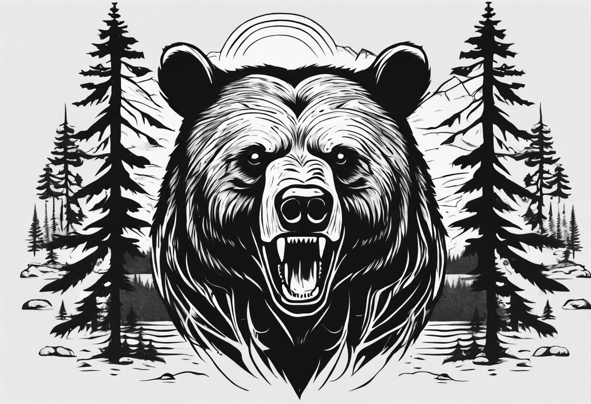 Premium Photo | Wild Wonder Tattoo Design of Watercolor Bear and Forest on  Flat Surface