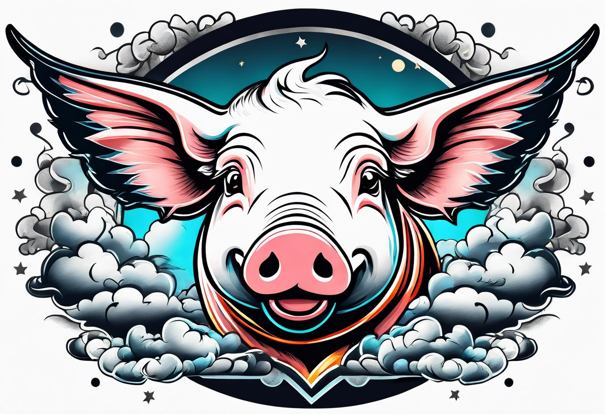 pig flying away from giant eagle tattoo idea