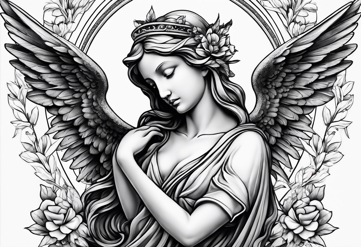 Angel Statue with hummingbirds tattoo idea