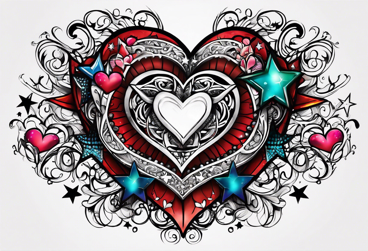 Hearts and stars the name "Drew" tattoo idea