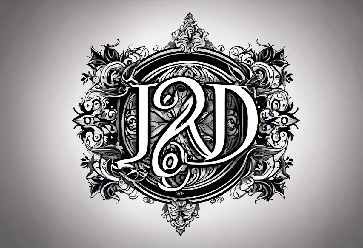 I want to design a tattoo that has the letters A, J, D, E mixed together like a design in harmony with old chaligraphy. I don't want additional images but just the letters tattoo idea