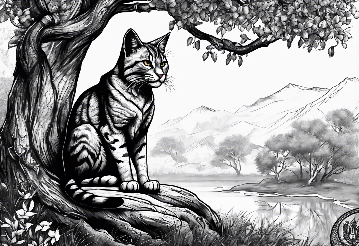 Khajiit sitting under a tree with an empty skooma bottle tattoo idea