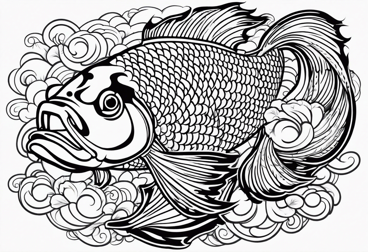 Koi fish with tribal background tattoo idea