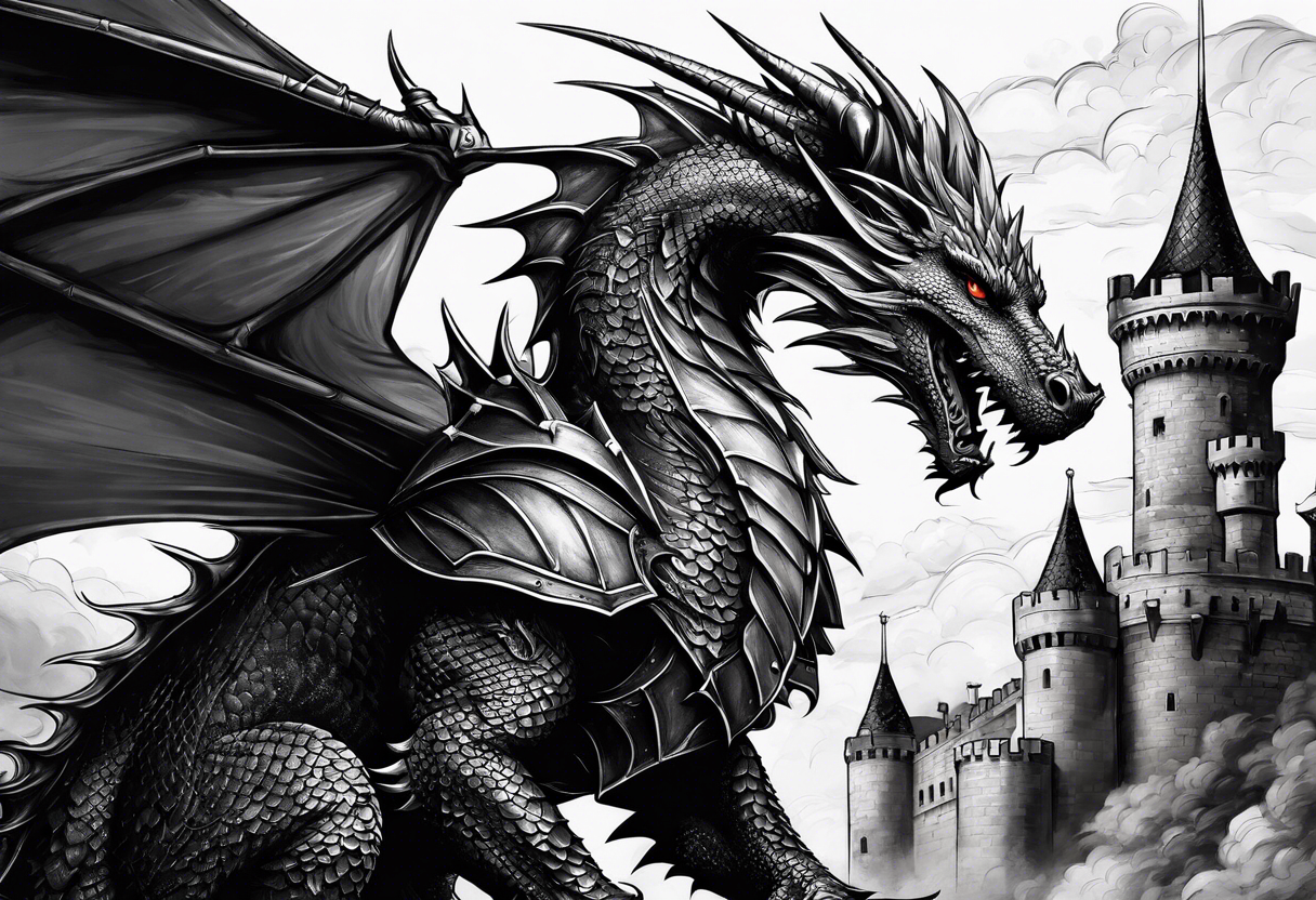 knight, dragon, castle tattoo idea