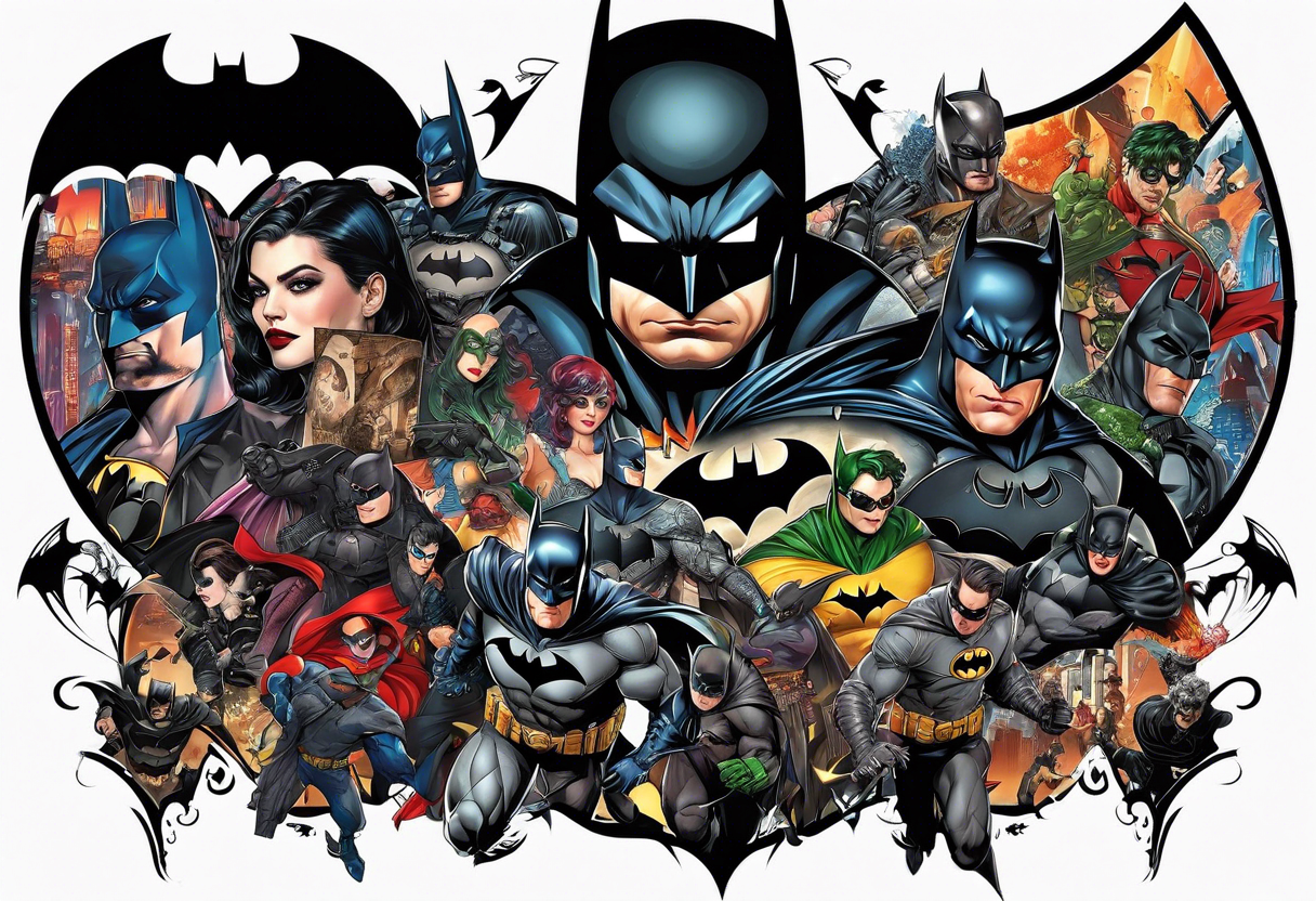 Batman collage for arm sleeve including villains tattoo idea