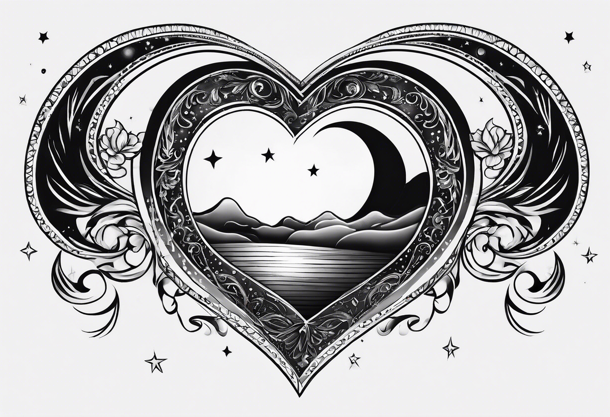 Crescent moon with a love heart inside it tattoo idea