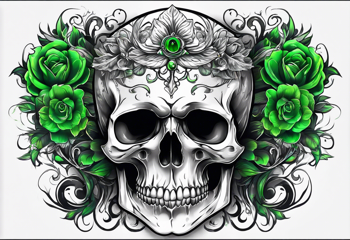 Scull profile with green eyes. P tattoo idea