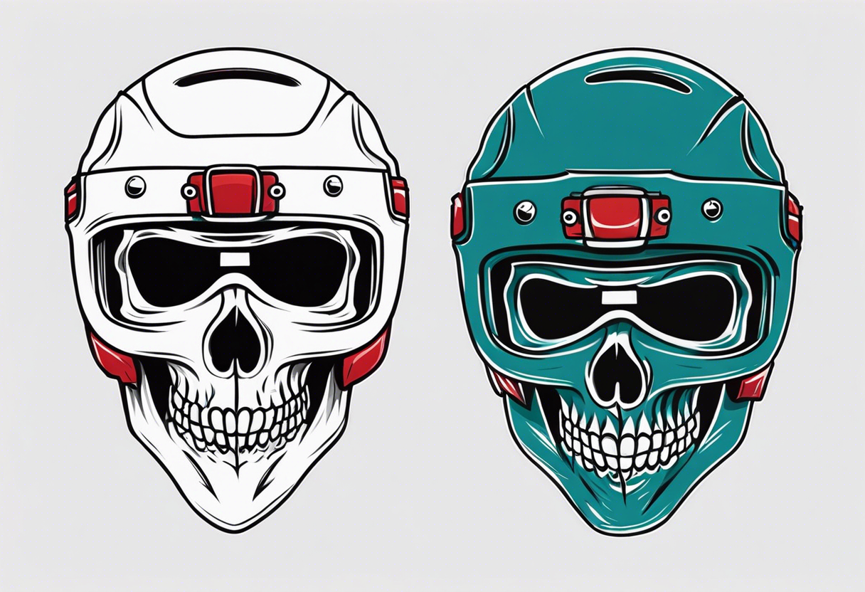 hockey skull mis shaped jaw and 
with helmet and puck tattoo idea