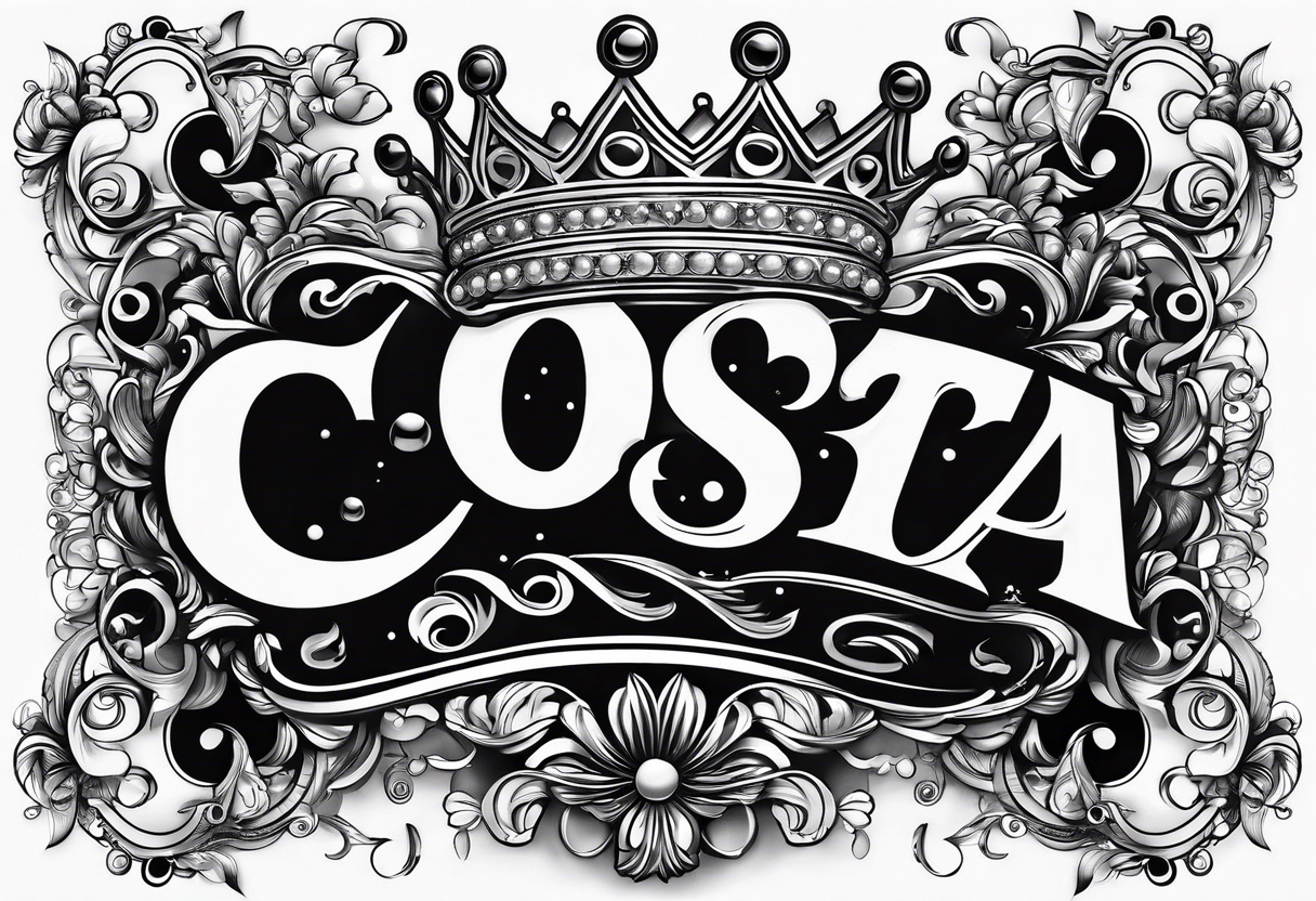 Costa in big bubble letters with a crown on top them tattoo idea