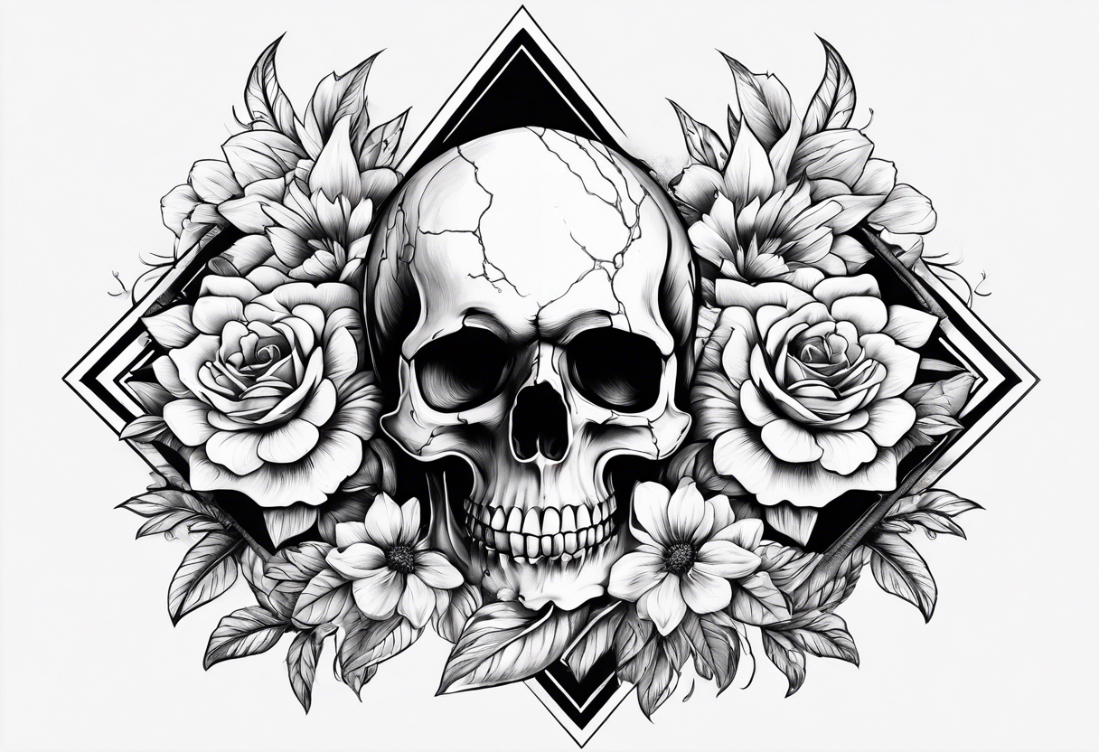 flowers skull triangle tattoo idea