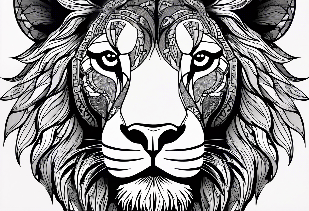 Using abstract art techniques, this design would depict the lion with unconventional shapes and vibrant colors, creating a modern and artistic interpretation. tattoo idea