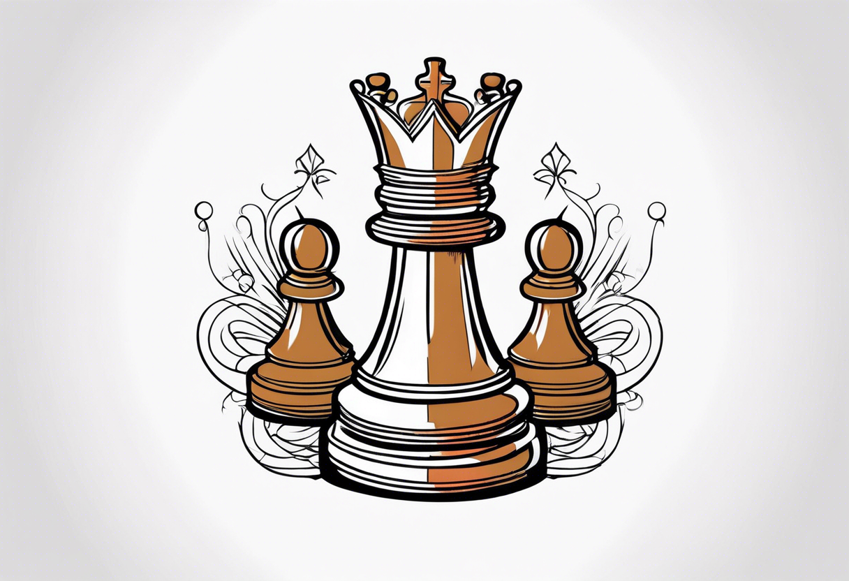 wooden chess queen piece contour tattoo idea