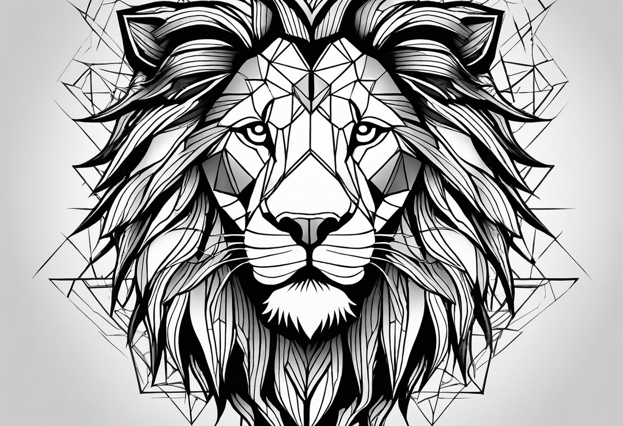 Constructing the lion’s face from geometric shapes, lines, and angles, offering a sleek and contemporary take on the traditional lion image. tattoo idea