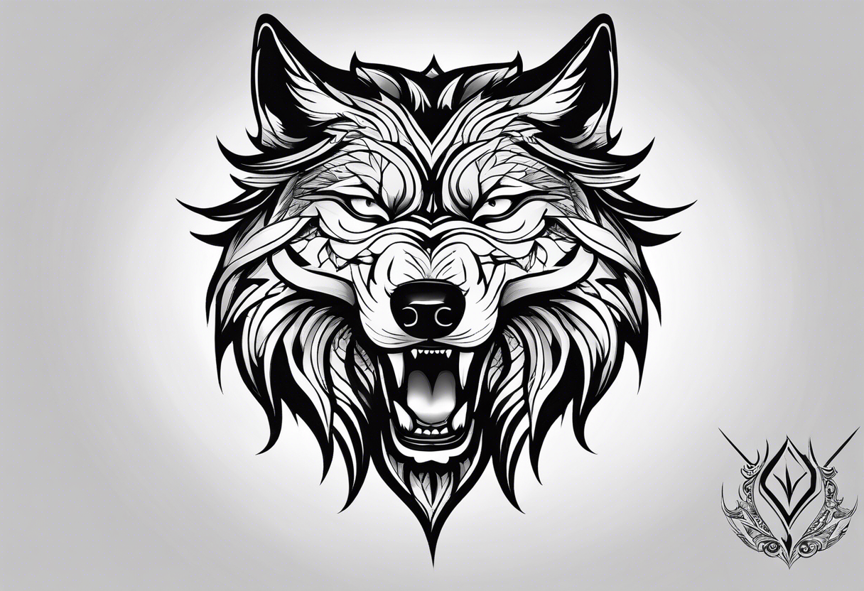 wolf face

fangs 

black and white tattoo idea