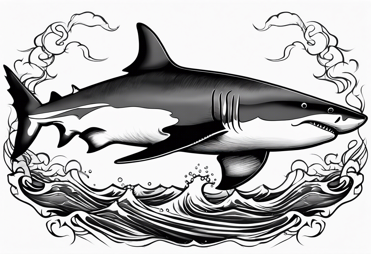 Great white shark outline with no shading but grunge tattoo idea