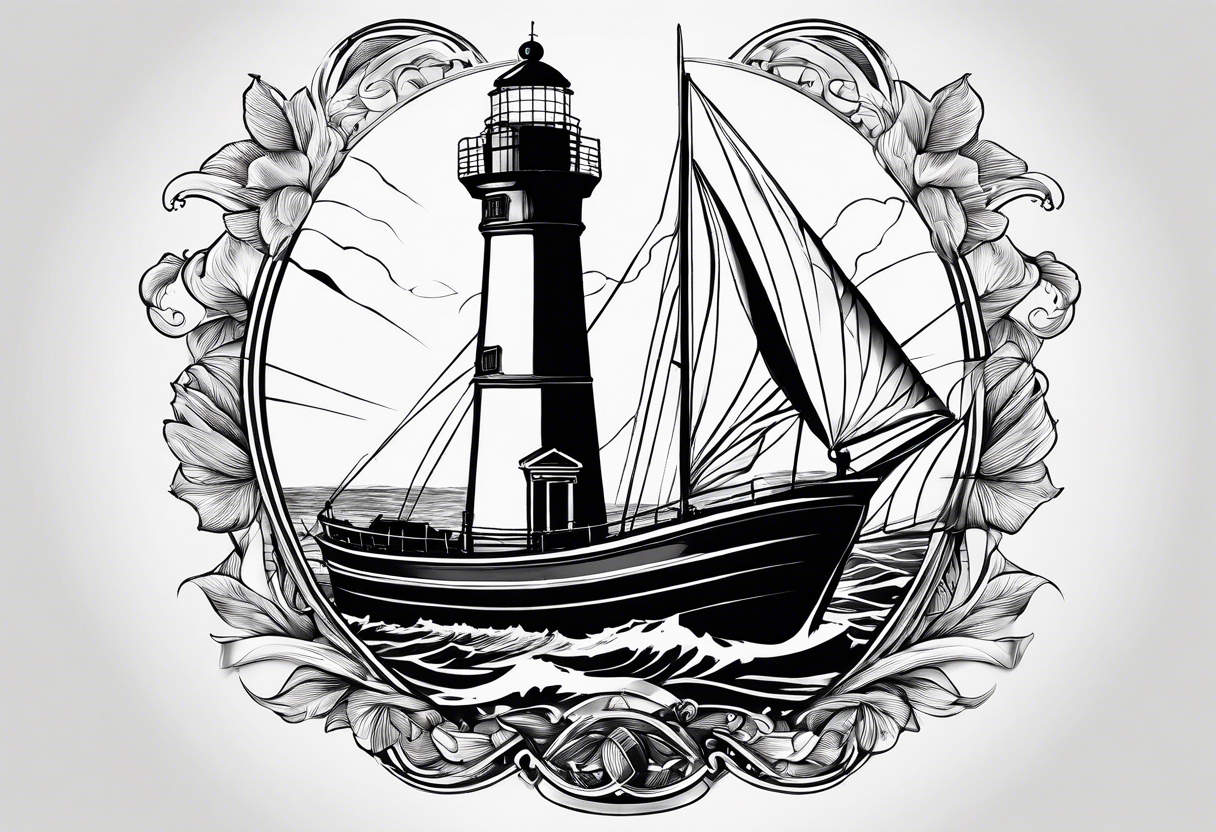 phare maritime dans un bateau entouré de voiles. tattoo idea