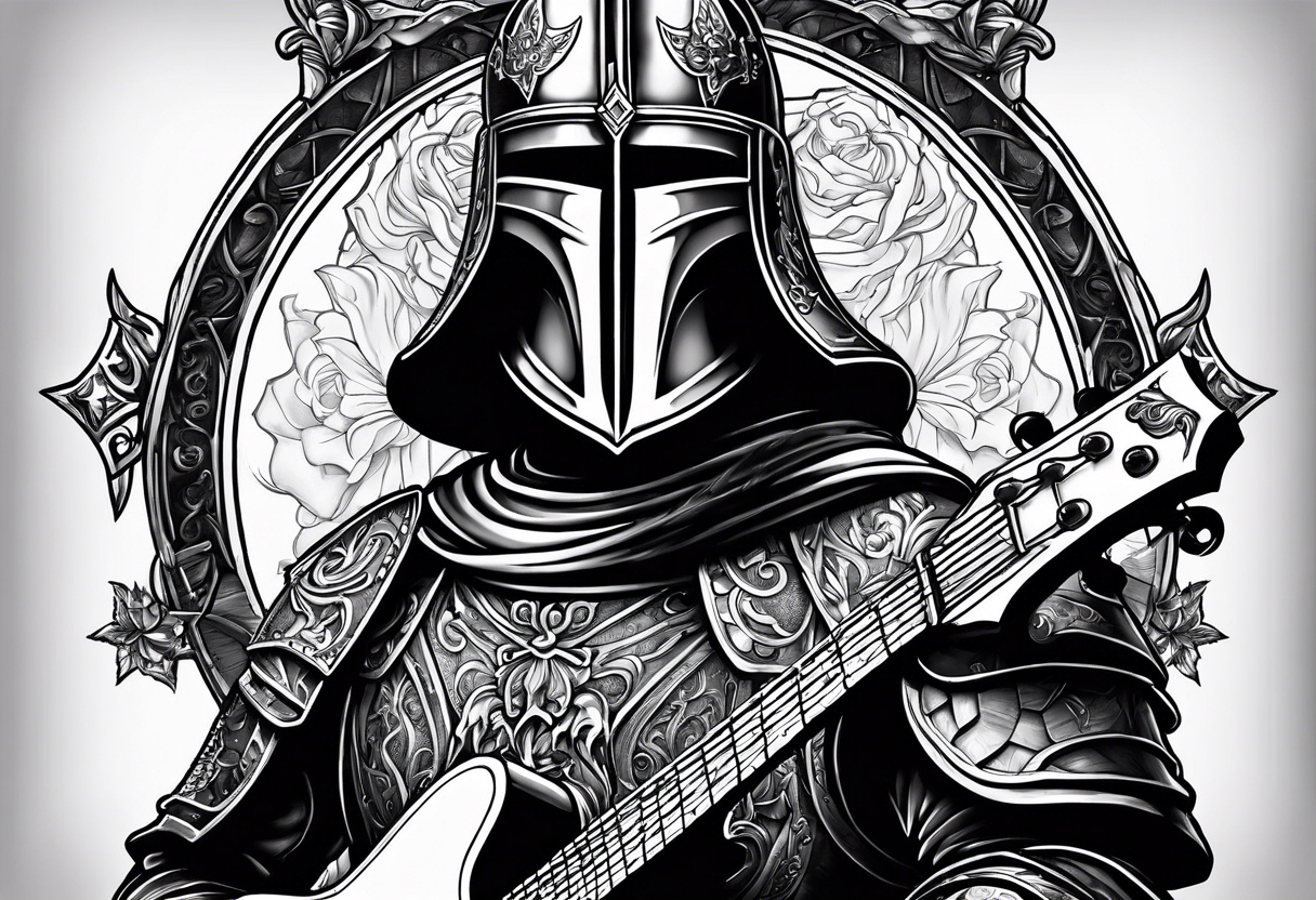 Armor of god knight with guitar necklace tattoo idea