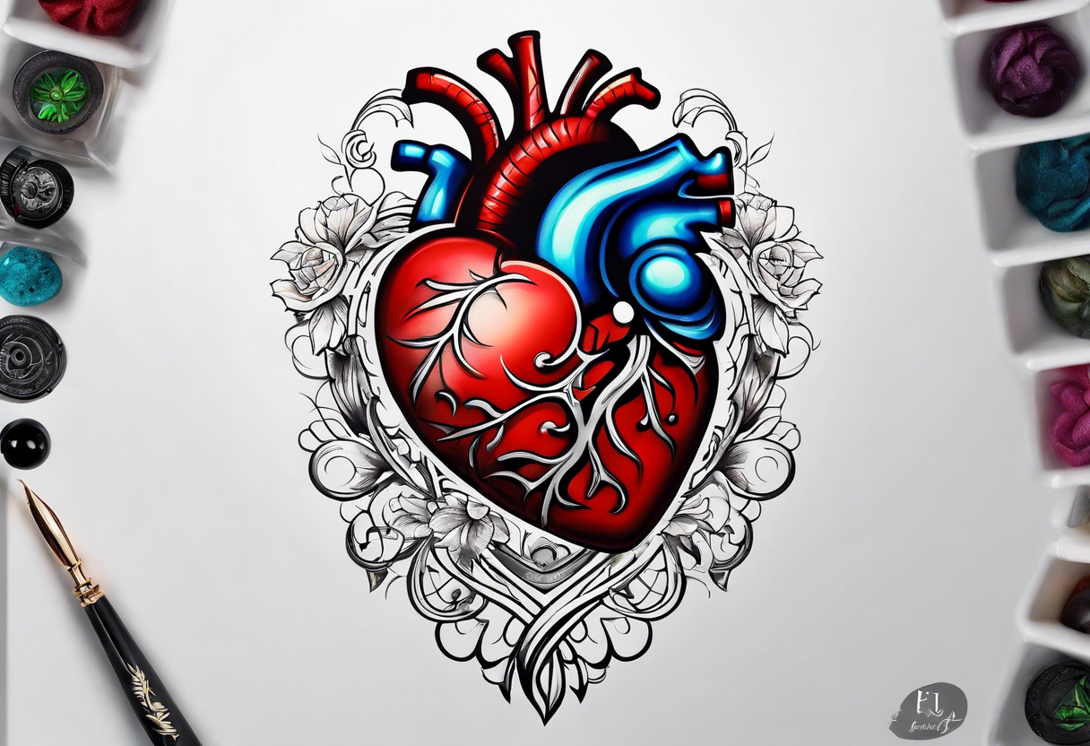 Heart and brain in a weight balance tattoo idea