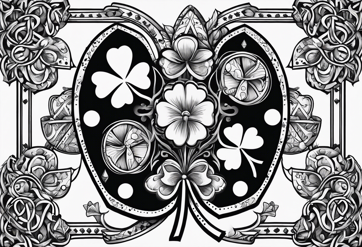 4 leaf clover with horseshoe and dice tattoo idea