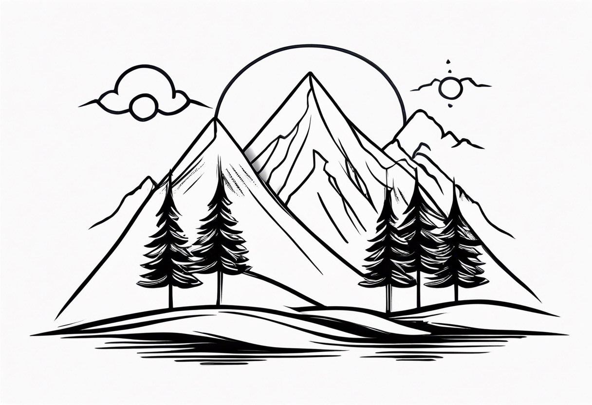 Mountains with three trees tattoo idea