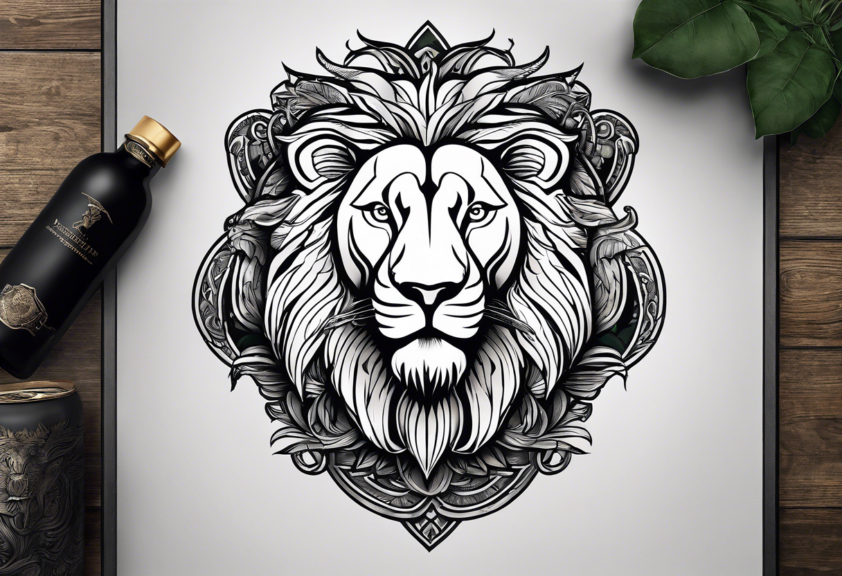 realistic lion head tattoo idea, line ar...