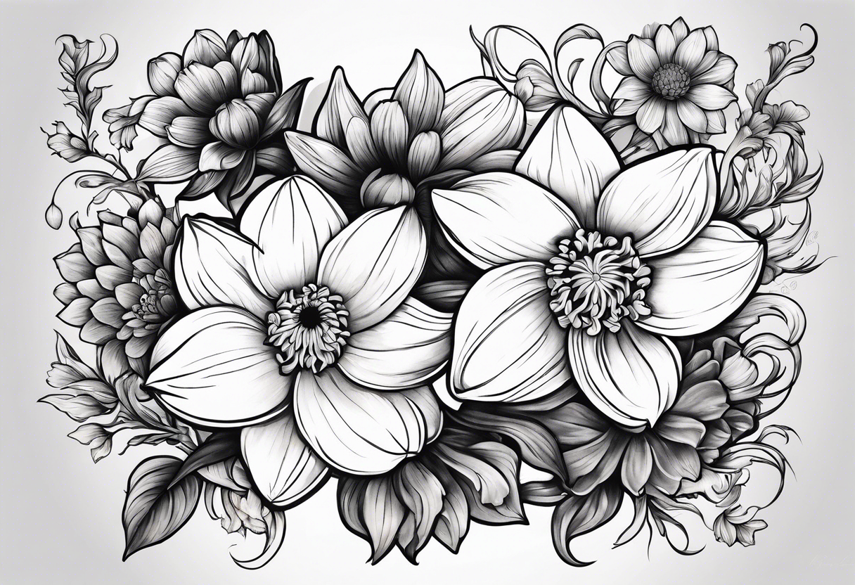 Narcissus and chrysanthemum intertwined tattoo idea