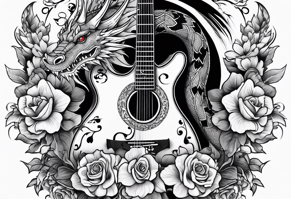 Guitar, flowers, dragon tattoo idea