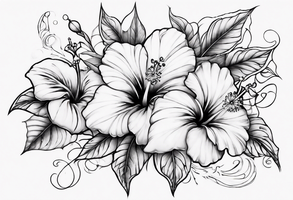 Hand Drawn Floral Bunch With Hibiscus Flowers Stock Illustration - Download  Image Now - Hibiscus, Tattoo, Black Color - iStock