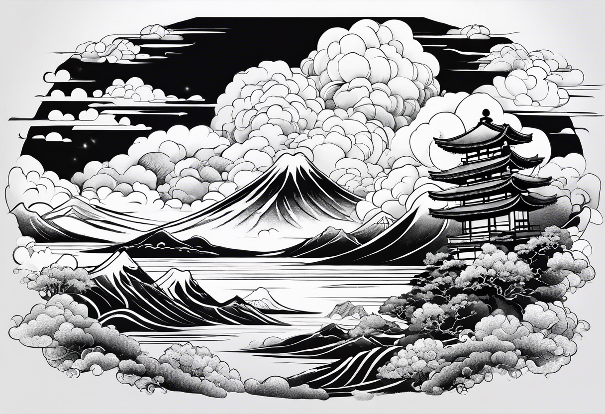 only clouds in japanese tattoo style, no buildings, no landscape tattoo idea