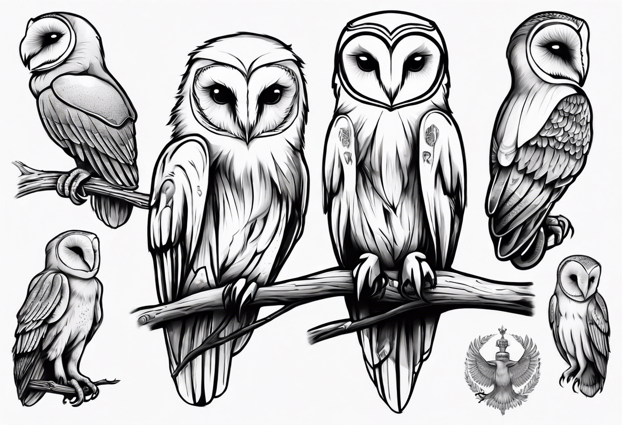 Wise Crowned barn  Owl looking to the rights tattoo idea