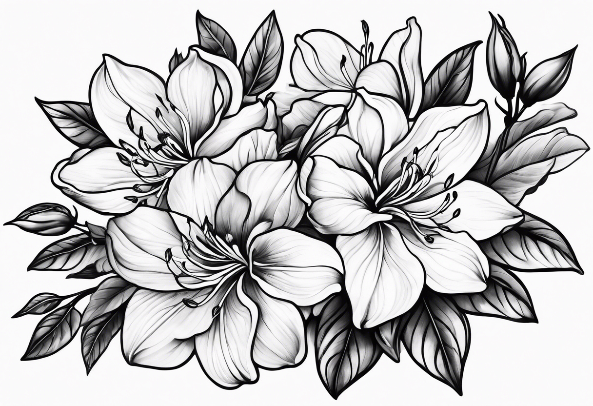 Azaleas, buds, leaves tattoo idea