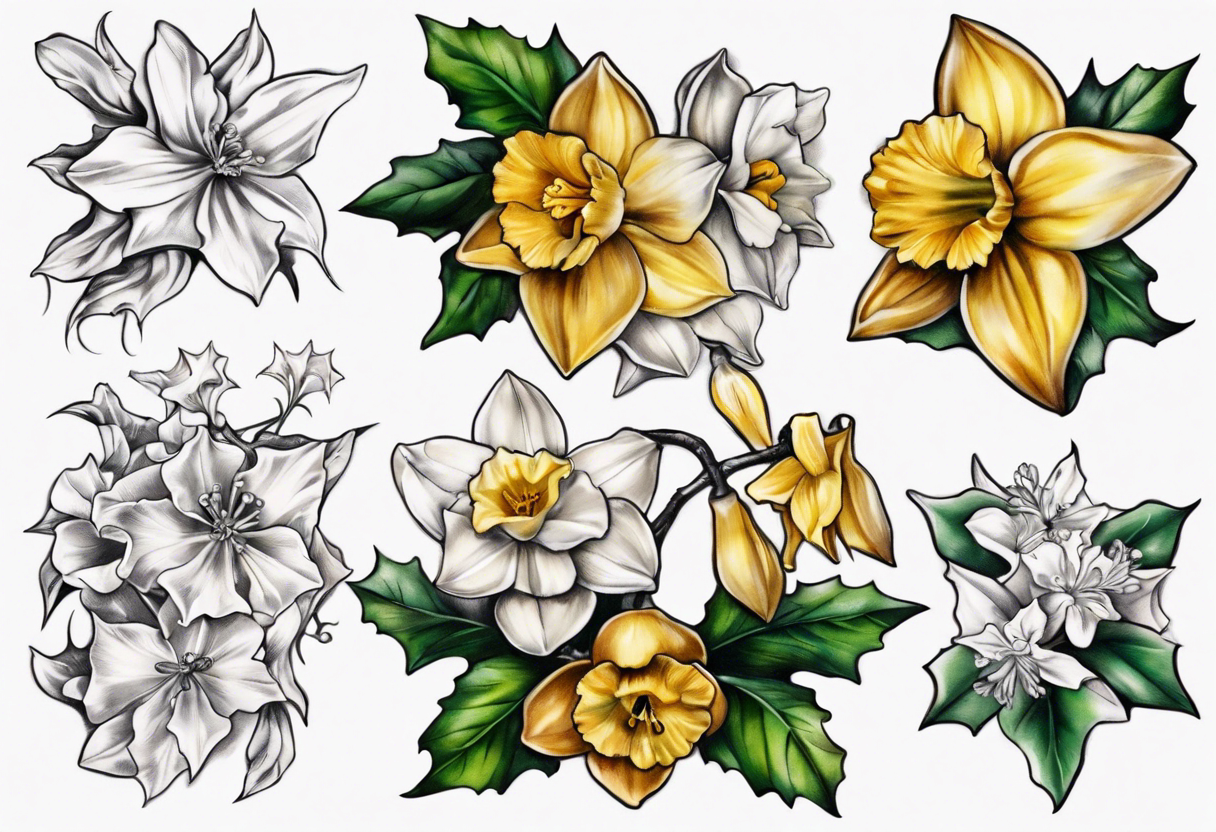 Narcissus spring flower tattoo drawing Royalty Free Vector