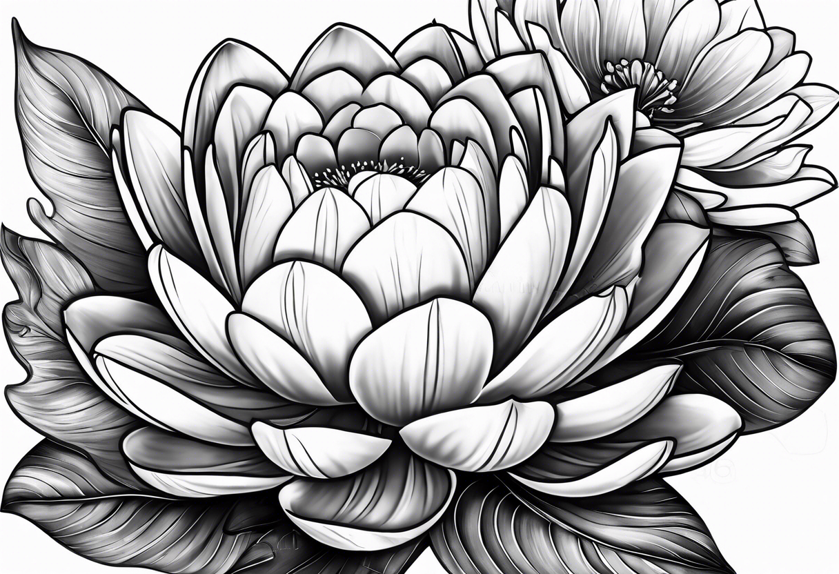 A bouquet with one water lily flower and one tulip tattoo idea