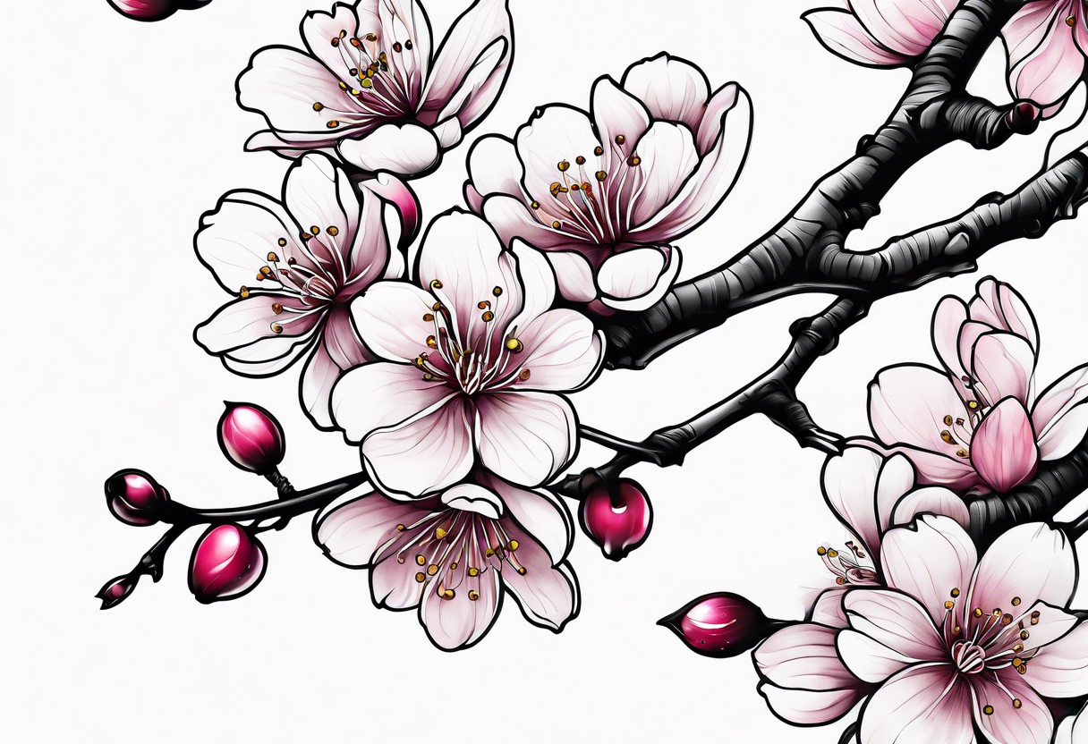 cherry blossoms with buds along branch tattoo idea