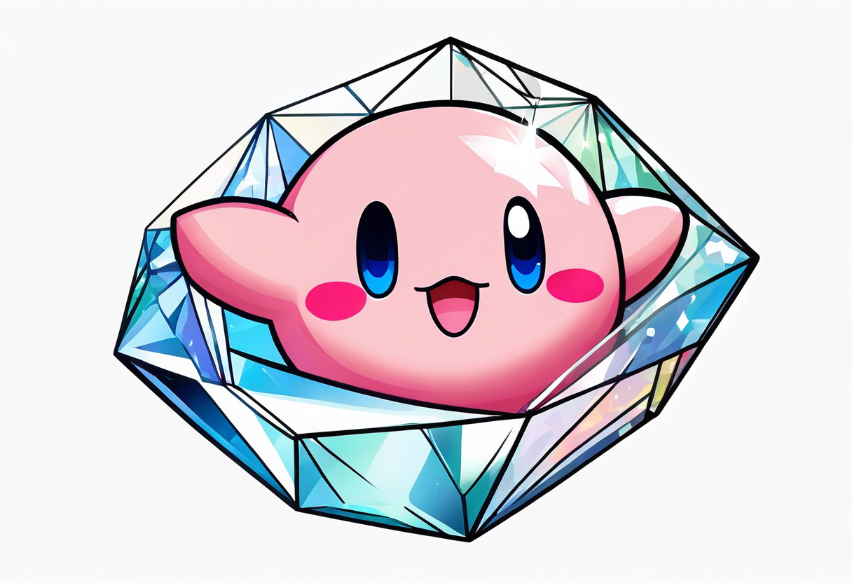 kirby smiling inside a long shining crystal tattoo idea