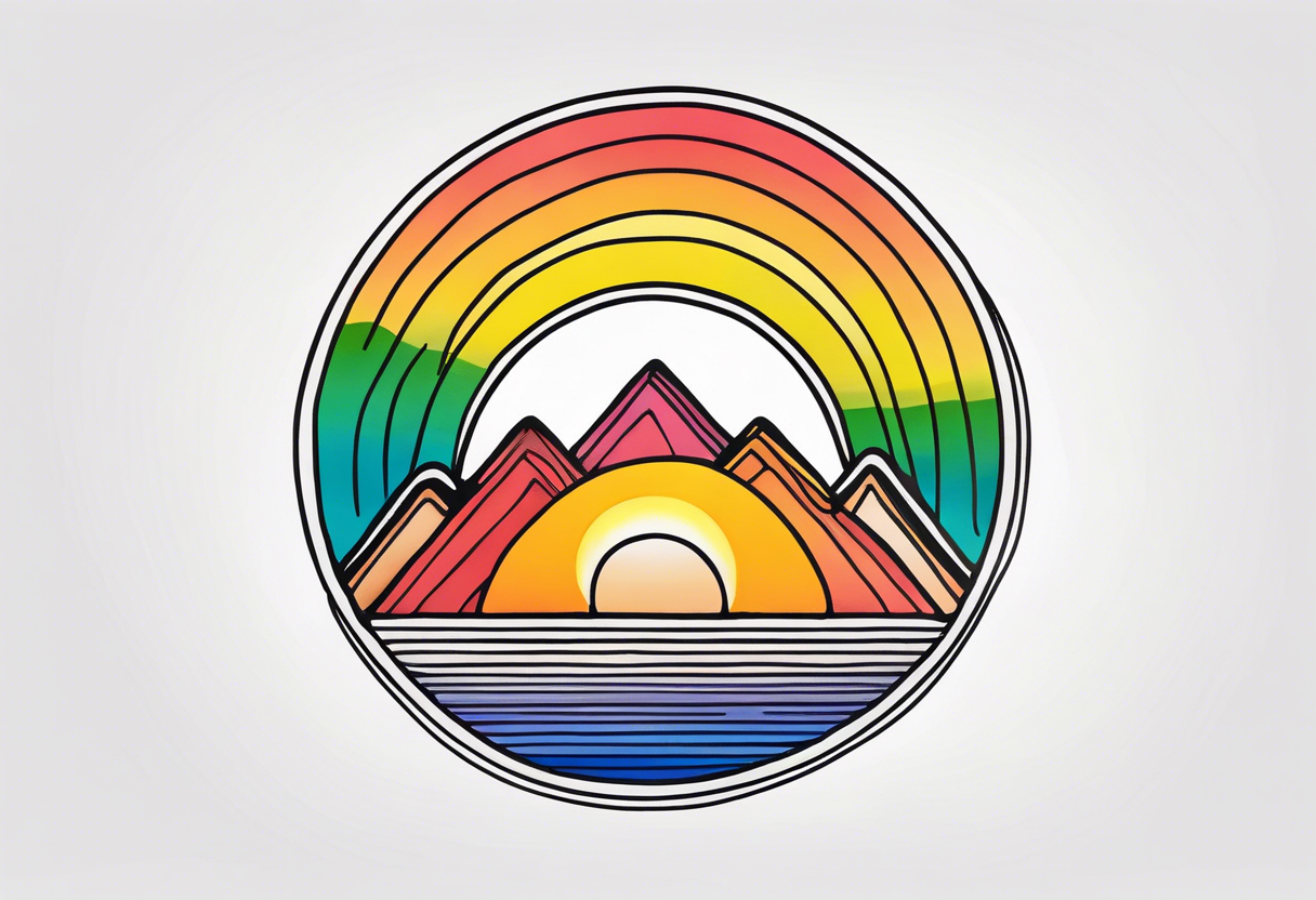 minimalistic sunrise with rainbow tattoo idea