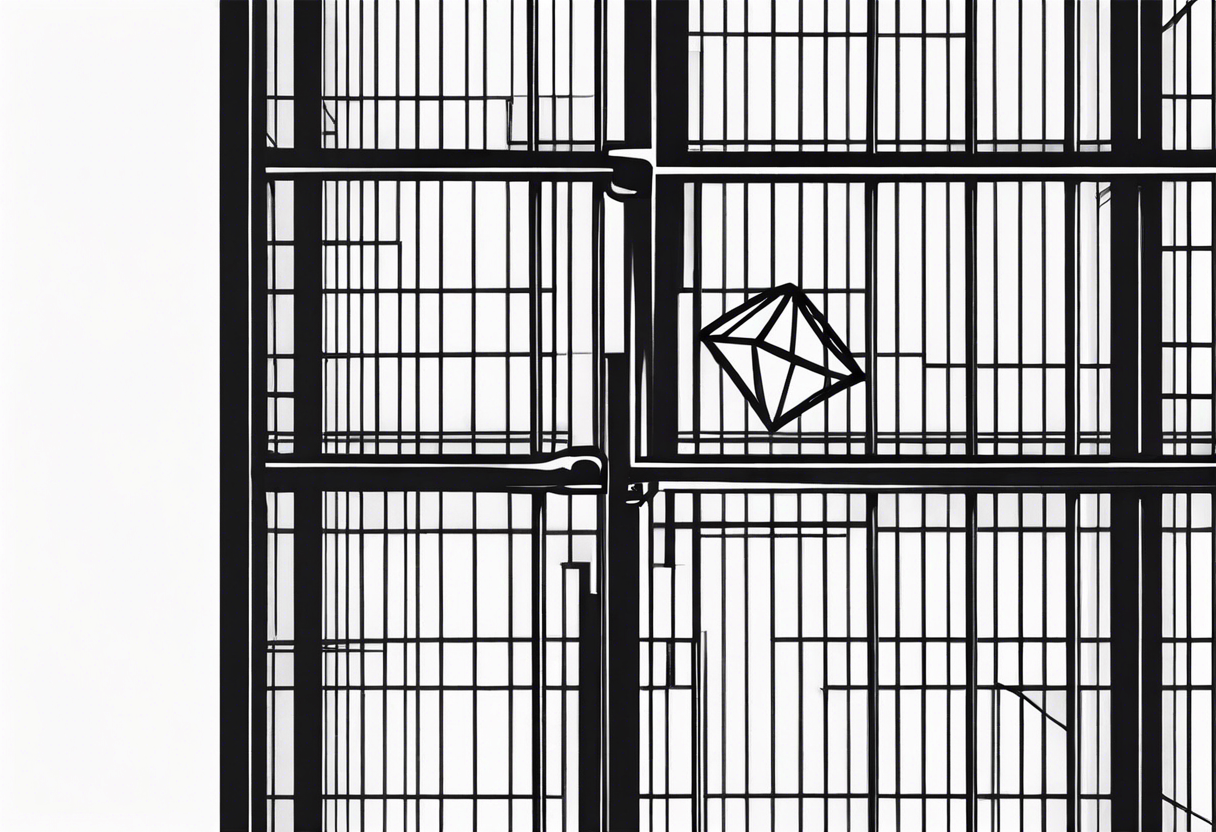 a diamond locked behind prison bars - minimal tattoo idea