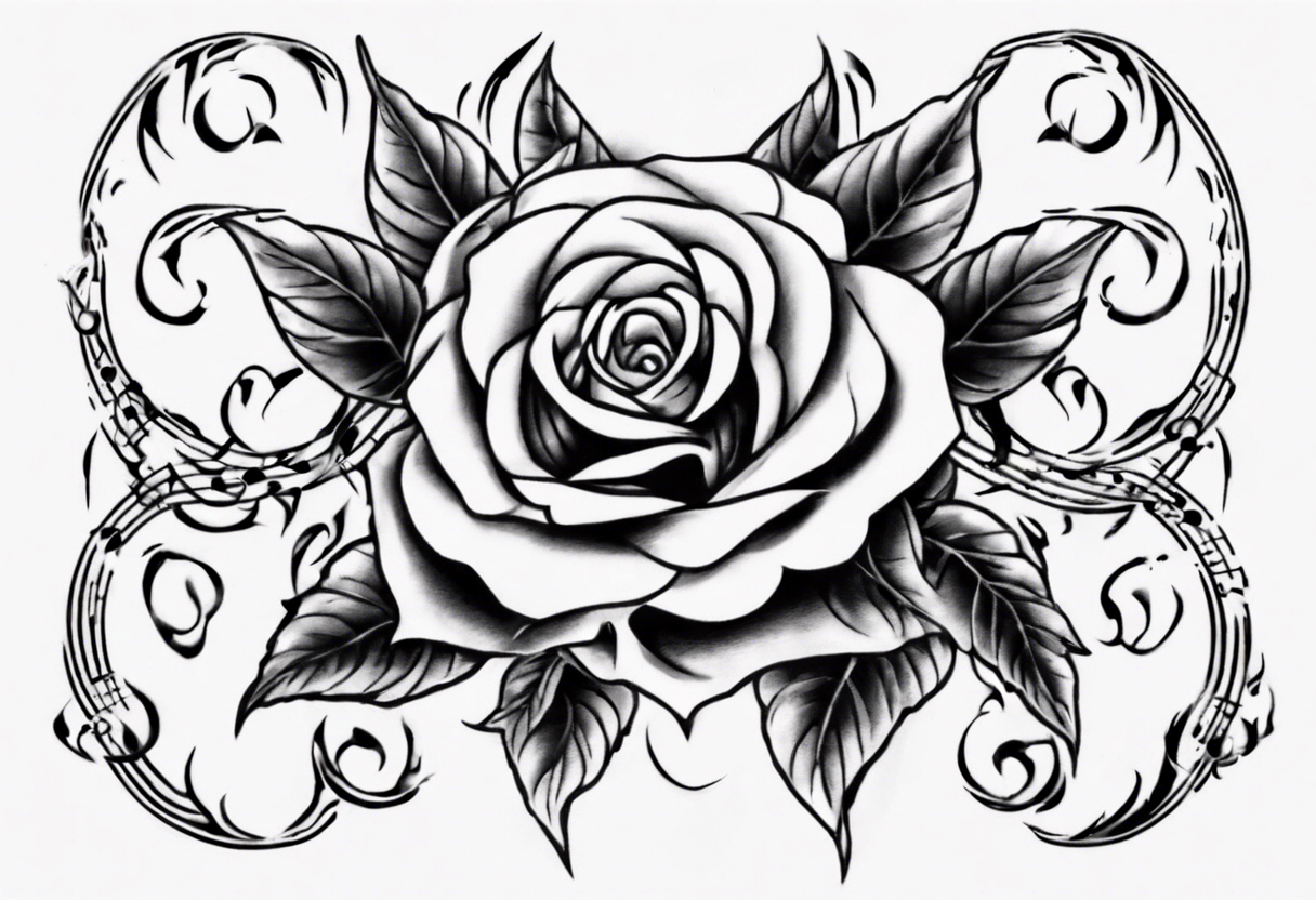 music stave hearth roses tattoo idea