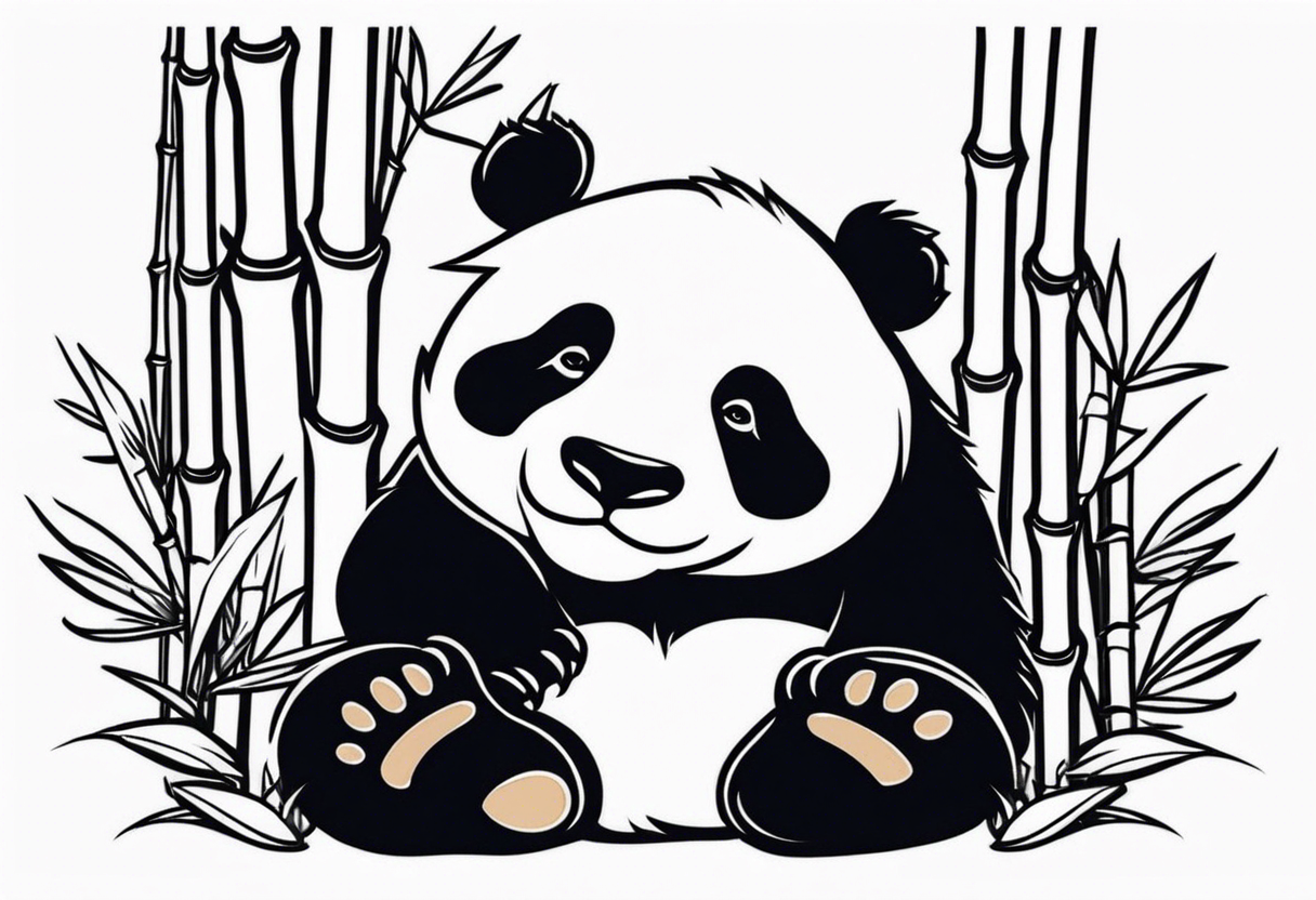 Cute panda only face with bamboo tattoo idea