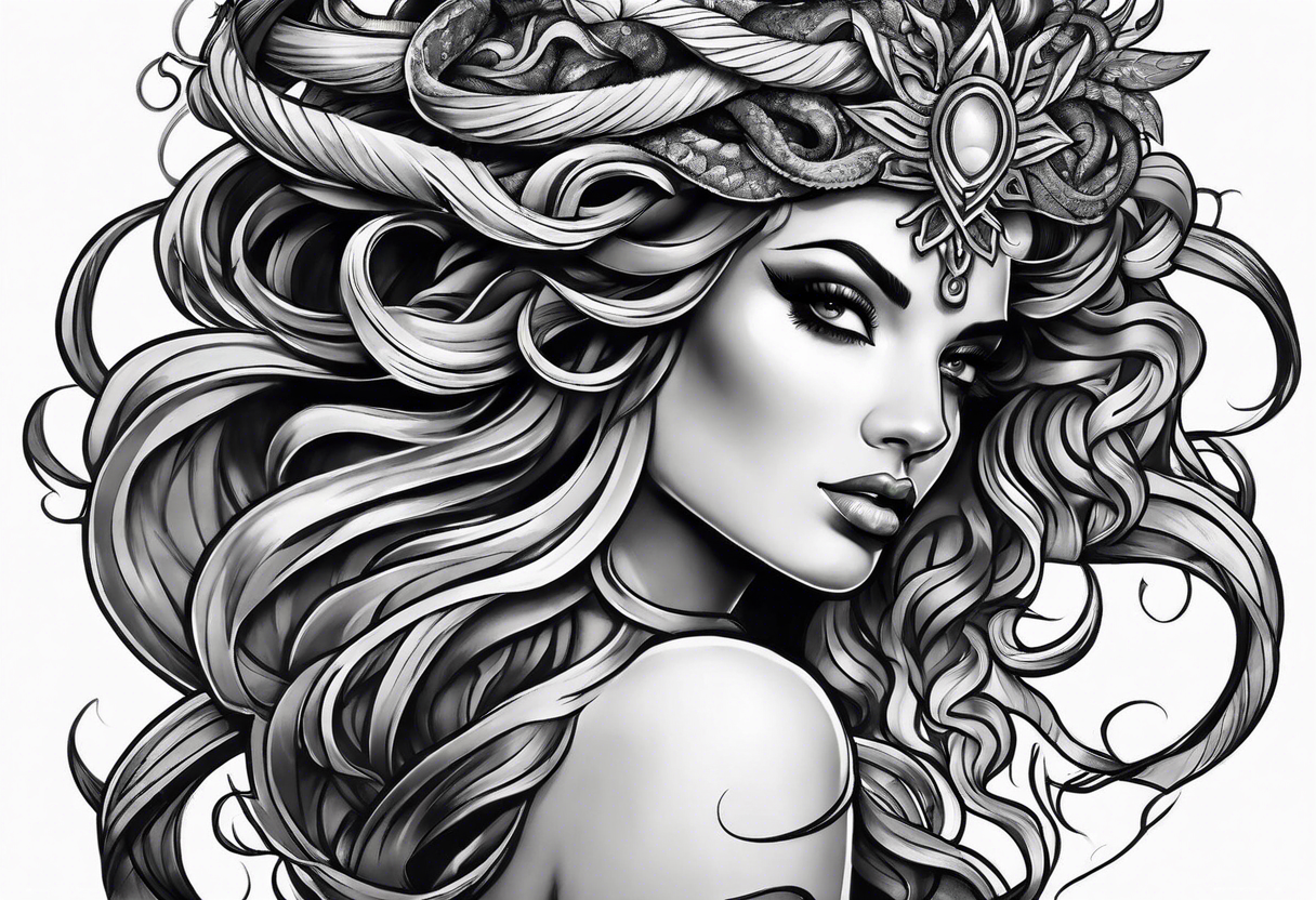 beautiful but mysterious woman portrayed as medusa tattoo idea