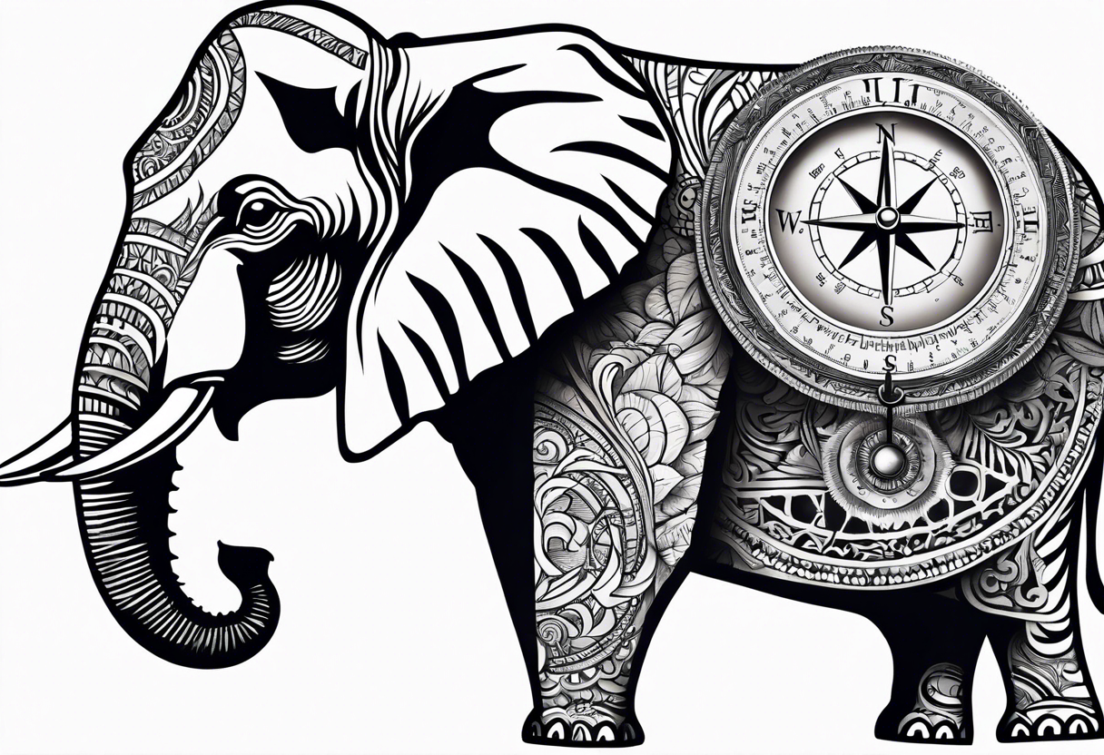 Compass held in an elephant's trunk tattoo idea