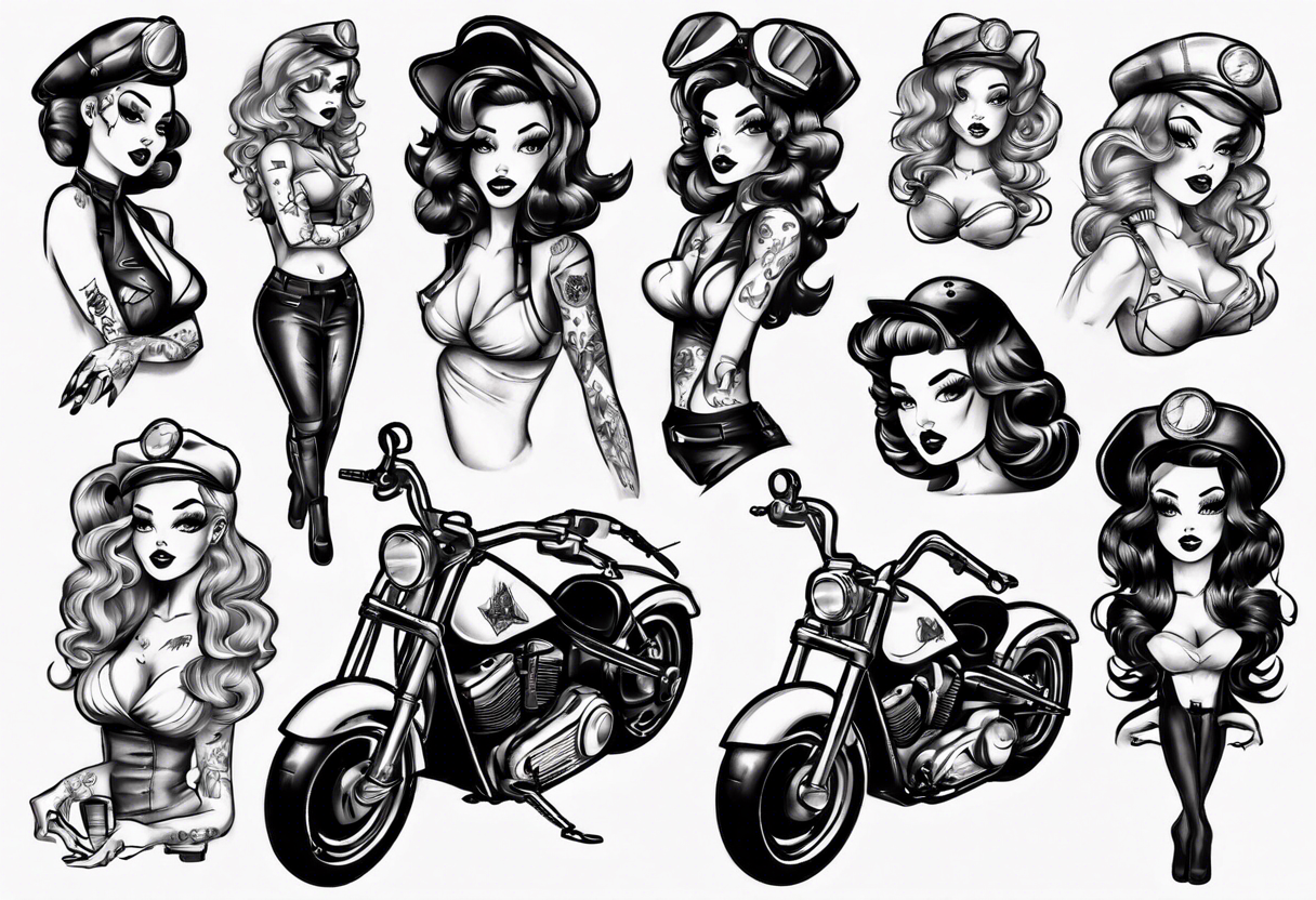 Pinup doll biker girl tattoo idea