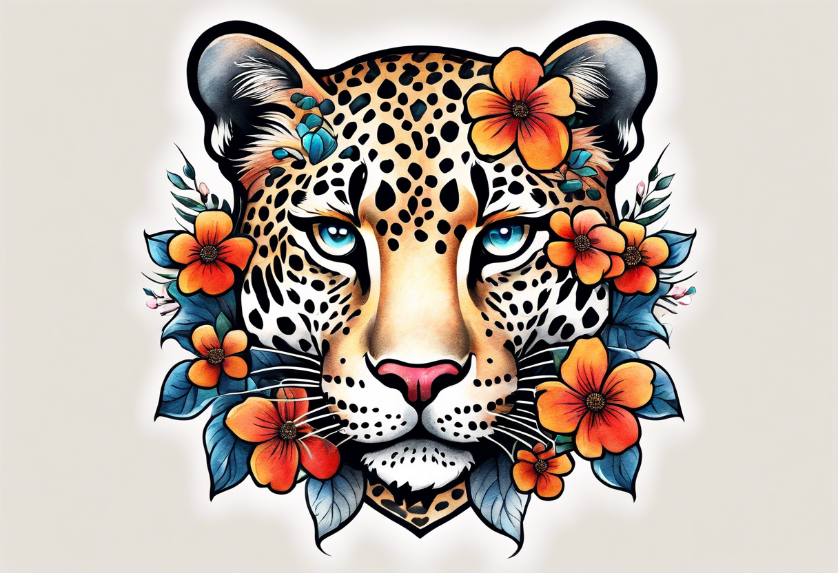 leopard body made out of vintage floral flowers tattoo idea