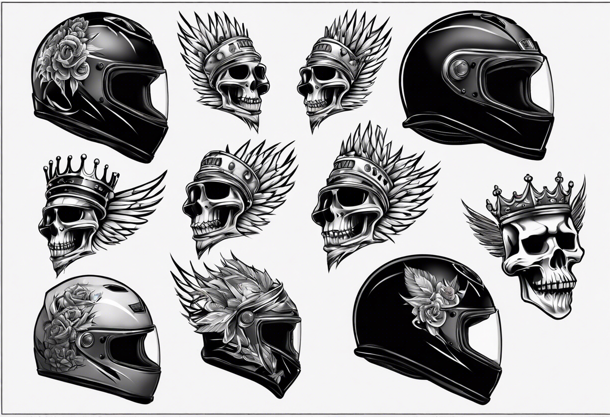 motorbike helmet with a crown on top tattoo idea