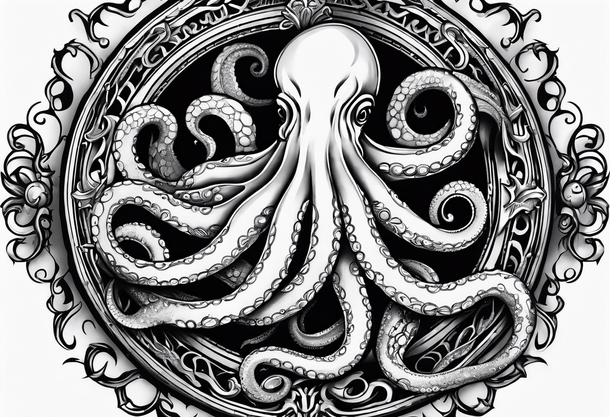 pocket watch being wrapped by an aggressive octopus tattoo idea