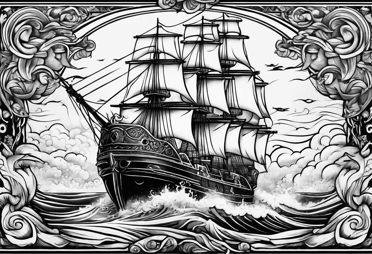 huge ship hitting the wives in the sea tattoo idea